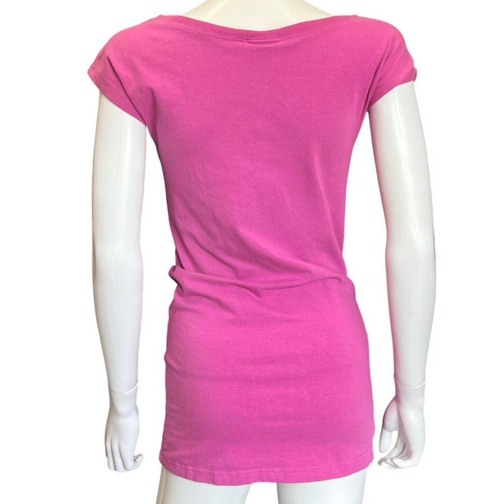 So Cal Rose Design Graphic V-Neck T-Shirt Pink Cotton/Spandex Blend Womens Sz L - Picture 2 of 7